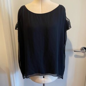ALICE + OLIVIA Black SILK COLD SHOULDER SLEEVE TUNIC BLOUSE Size L LOOSE FIT